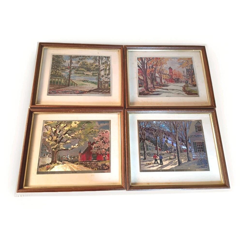 The‎ Seasons: Four Framed Phil Austin Foil Prints 50’s-60’s VTG ART Signed USA